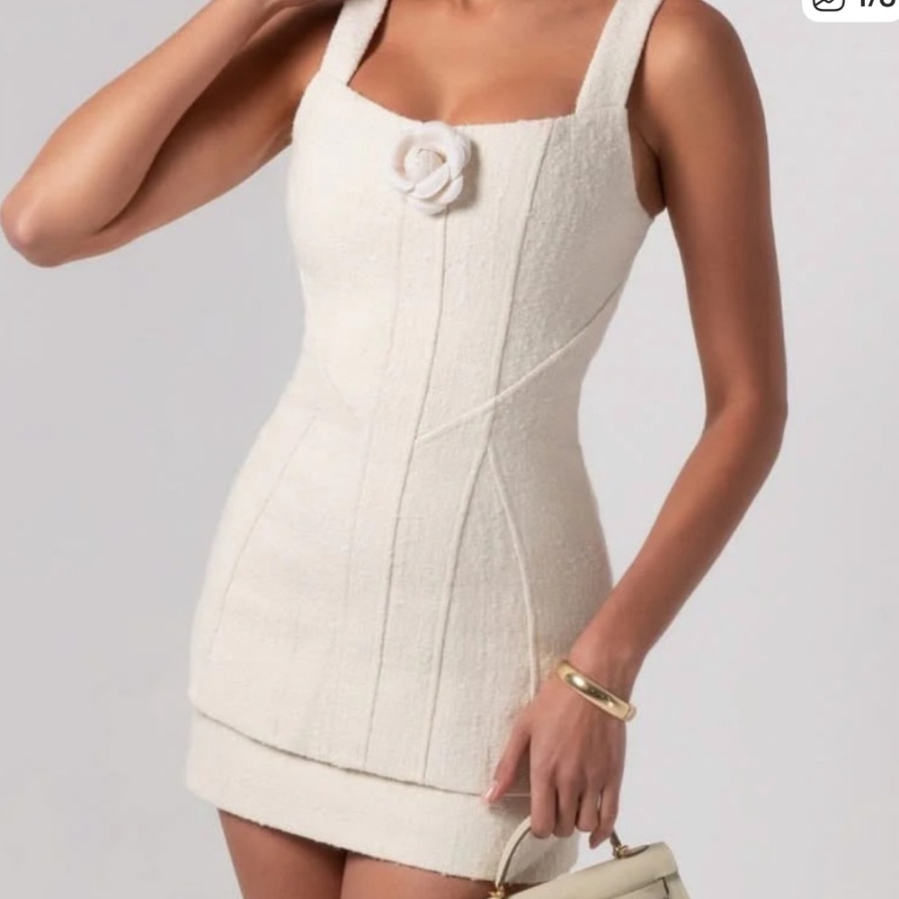 Heiress Beverly Hills cream boucle flower mini dress